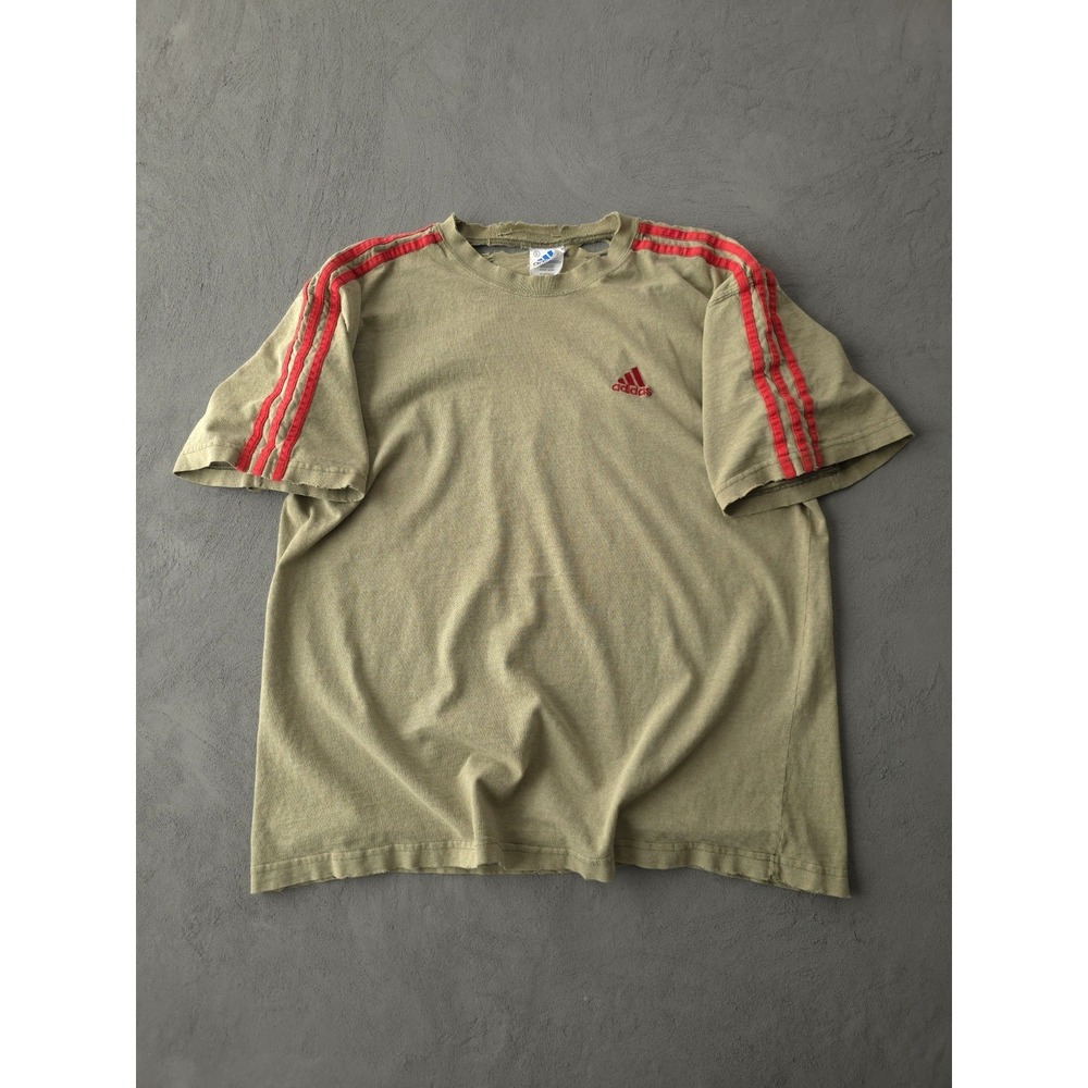 Vintage 90s Adidas Distressed Destroyed OD Green Crewneck T-shirt Men's L